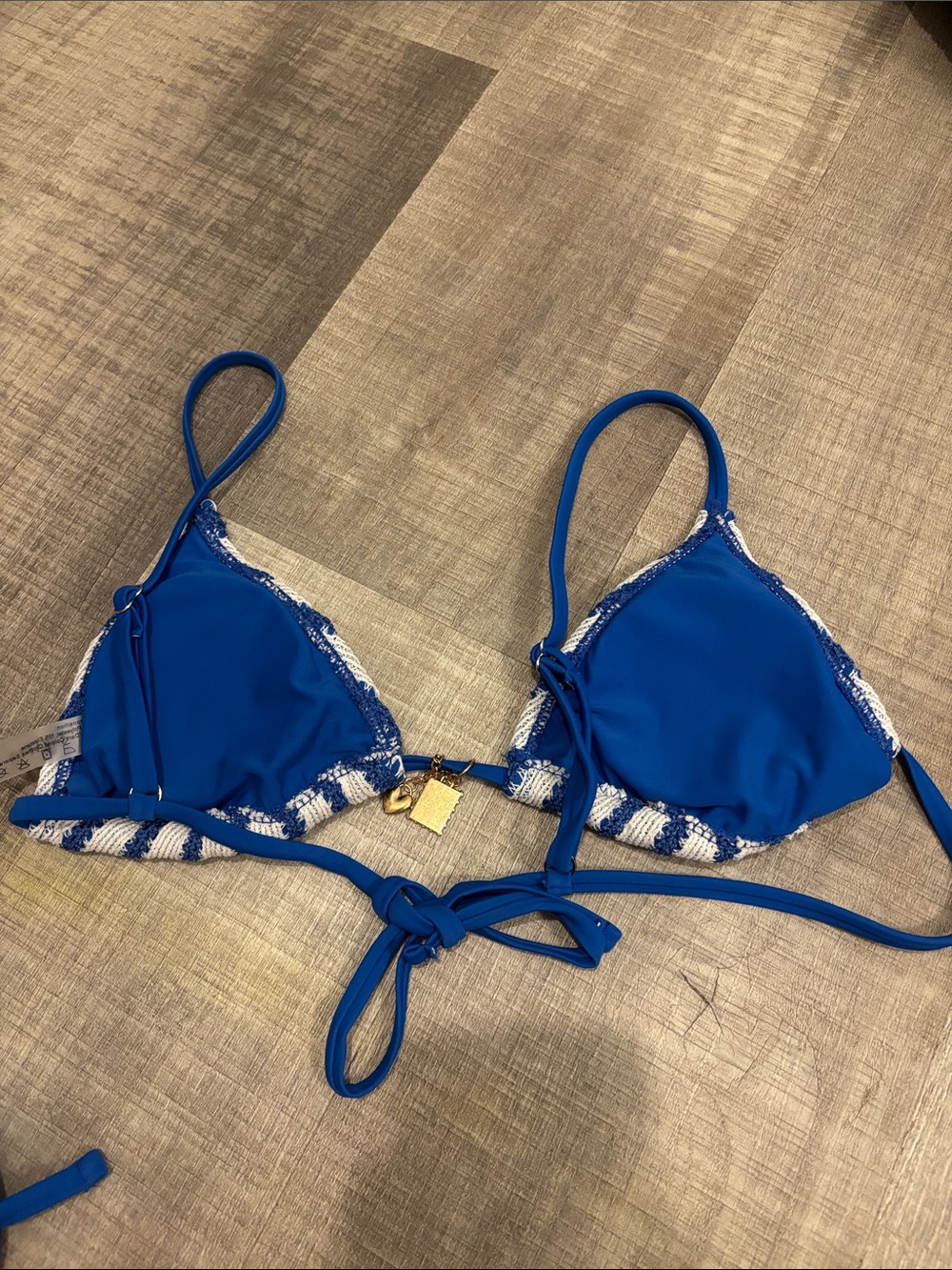 Striped Blue & White Crochet Tie-Side Bikini - Picture 4 of 4